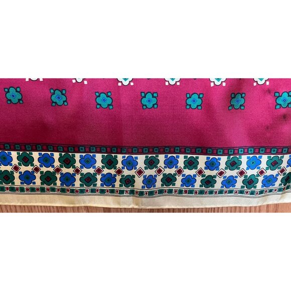 Vtg 1970’s ECHO Scarf Chinon Azlon Silk Scarf Maroon Blues Yellow Floral Japan - Picture 8 of 10